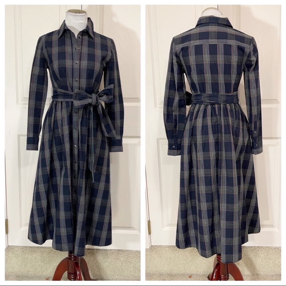 1901 | Dress | Navy Multicolored Plaid Midi Shirtdress
